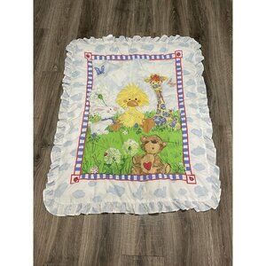Vintage Little Suzy's Zoo Duck Baby Crib Blanket Ruffle Quilt Giraffe Ladybug